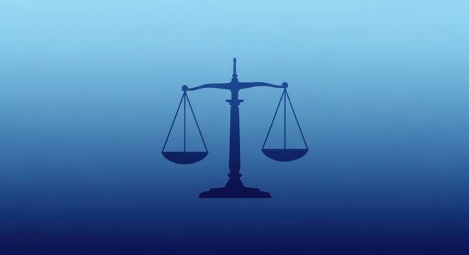 Silhouette of Justice Scales on Blue Gradient Background
