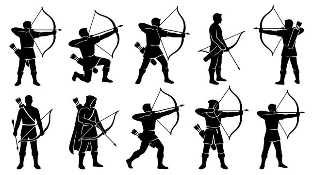 10 Man Archer Silhouette Vector Pack &ndash; Archery Sport & Hunting SVG Collection