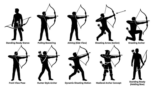 10 Man Archer Silhouette Vector Pack &ndash; Archery Sport & Hunting SVG Collection