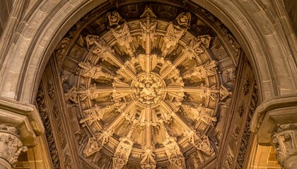 Obraz premium Intricate Gothic Ceiling Architecture Detail.
