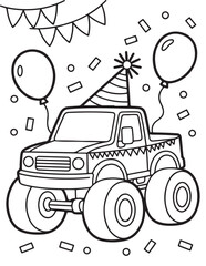 MONSTER TRUCK COLORING BOOK for KIDS, Monster Truck Coloring Book Kids Coloring Pages, Bold and easy coloring page, victor art, line art  © Shahina 