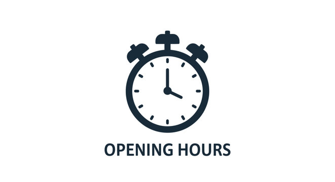 Alarm Clock Icon with Opening Hours Text - Business Hours Notification