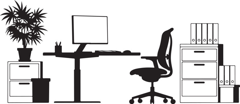 Office workspace with computer and furniture desk chair