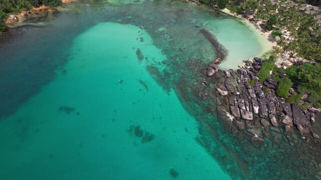 Above View Of Clear Turquoise Waters Of Khlonghin Beach On Koh Kood In Trat Province, Thailand. Aerial Drone Shot