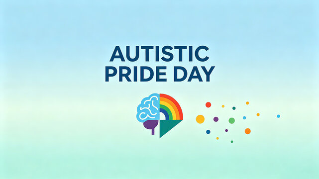 Half brain rainbow icon and dot decoration, representing the neural diversity of Autism Pride Day, suitable for autism science popularization and diverse inclusive promotional materials

