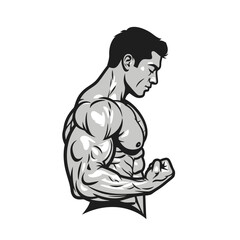 Fototapeta premium Muscular Bodybuilder Flexing Arm Biceps, Profile View Fitness and Weightlifting Vector Illustration