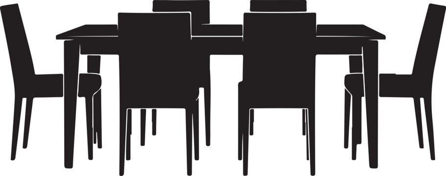 Black silhouette of dining table with six chairs furniture