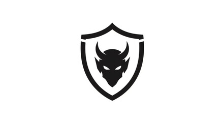 Fototapeta premium Devil Head Shield Logo Minimal Black Vector