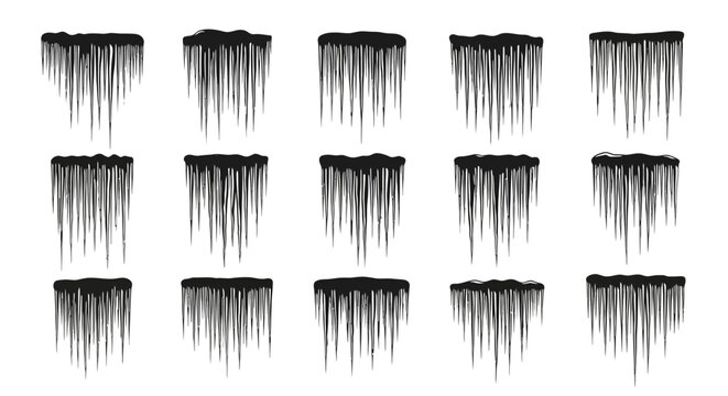 Multiple black fringe trimming strips on white background for fashion and design