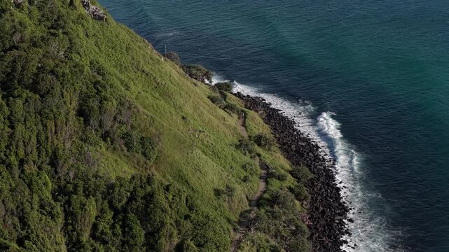 Burleigh Head National Park In Goodwin Terrace, Burleigh Heads, Queensland, Australia. Aerial Topdown Shot