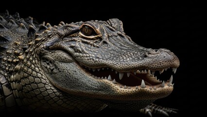 Obraz premium A close-up portrait of a crocodile with its mouth open