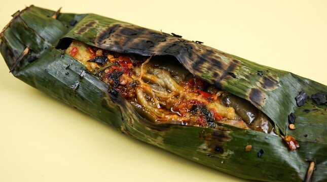 Indonesian Pepes Terong Grilled Eggplant Wrapped in Charred Banana Leaf