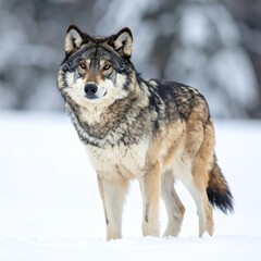 Obraz premium A wolf stands in a snowy landscape