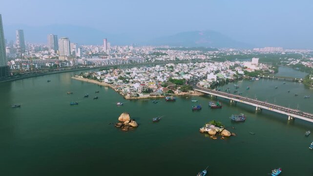 Aerial 4K view of winding Cai River with tropical coconut palms in Nha Trang near po nagar cham temple, Vietnam
the natural beauty of Central Vietnam&rsquo;s river systems