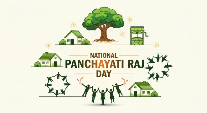 National Panchayati Raj Day Family and Village Illustration