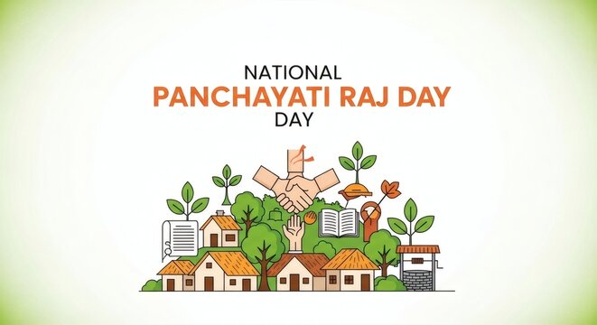National Panchayati Raj Day Rural Family and Village Illustration