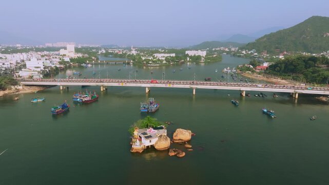 Aerial 4K view of winding Cai River with tropical coconut palms in Nha Trang near po nagar cham temple, Vietnam
the natural beauty of Central Vietnam&rsquo;s river systems