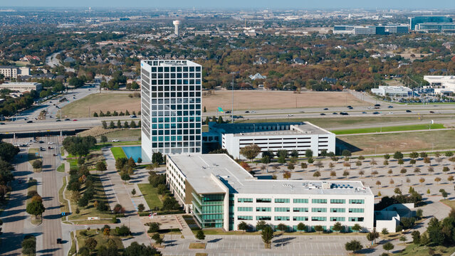 Modern office buildings Fedex corporate head quarters and NTT Data office in Plano Texas