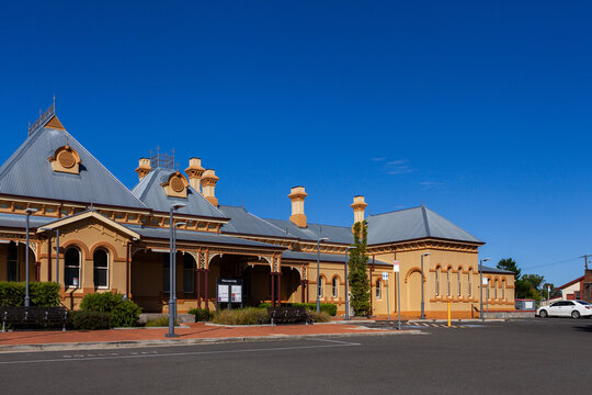 Armidale train station building architecture in bright summer sunlight