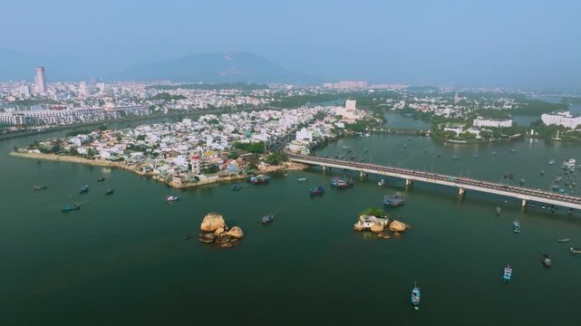 Aerial 4K view of winding Cai River with tropical coconut palms in Nha Trang near po nagar cham temple, Vietnam
the natural beauty of Central Vietnam&rsquo;s river systems