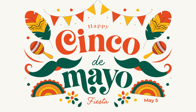 Vibrant cinco de mayo fiesta lettering background with colorful decorations and text