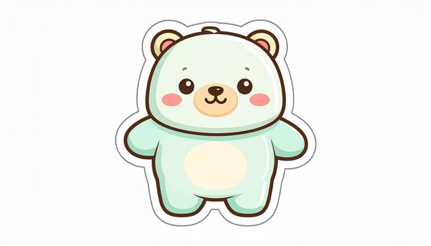 Adorable light green cartoon bear character with a friendly expression, standing upright. A charming and kawaii illustration, perfect for children's designs, digital art, and playful sticker themes