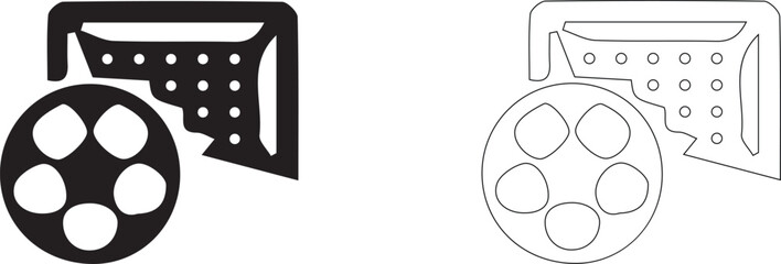 Soccer Ball and Goal Net Icon Set - Football Game, Sports Equipment and Goal Symbol in Black and White Line Art © Abul