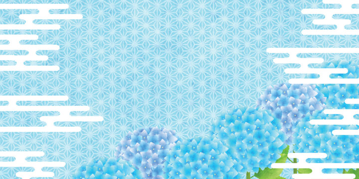 Hydrangea flowers with traditional Japanese pattern background