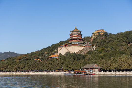 Over looking Kunming Lake, Summer Palace's Tower of Buddhist Incense, highest point of the Summer Palace in Beijing, China