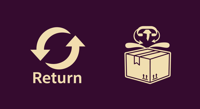 E-commerce return concept illustrated through refresh arrow and package icons, symbolizing easy product returns and reverse logistics processes