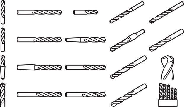 Variety of drill bit types arranged against a plain backdrop, the image underscores the precision of various tools.