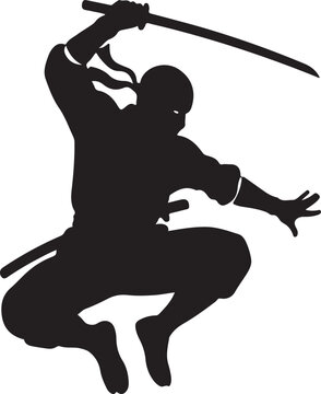 Ninja silhouette, black ninja, sword fighter, martial arts icon, vector illustration