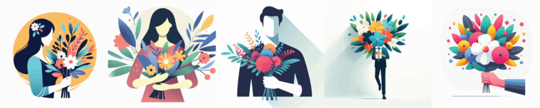 Vector of person holding  bouquet