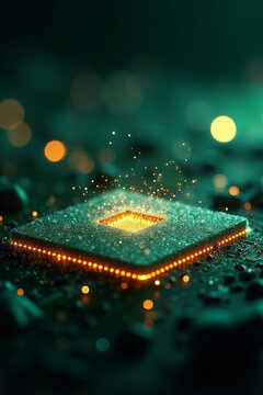 CPU Processor Macro Futuristic Lighting Vertical Perspective