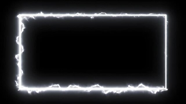 A dynamic abstract white glowing electric energy frame border animates against a solid black background. Ideal for text, logos, or modern design elements.
