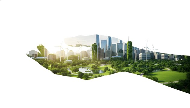 A human hand forms a silhouette against a vibrant city park filled with green trees and pathways offering a serene view that harmonizes urban living with natural beauty