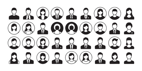 Obraz premium Diverse collection of business professional avatars and office worker profile icons for corporate management.