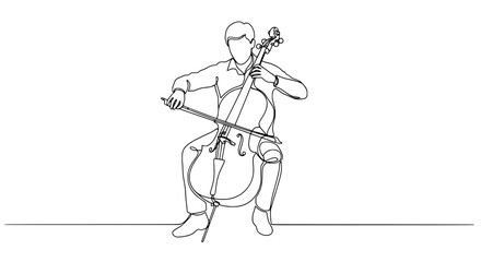 Fototapeta premium Violin musical instrument line art icon with bow in hand, musician performer sketch for music education and concert posters