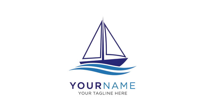 Sailing boat logo template with customizable text on white background