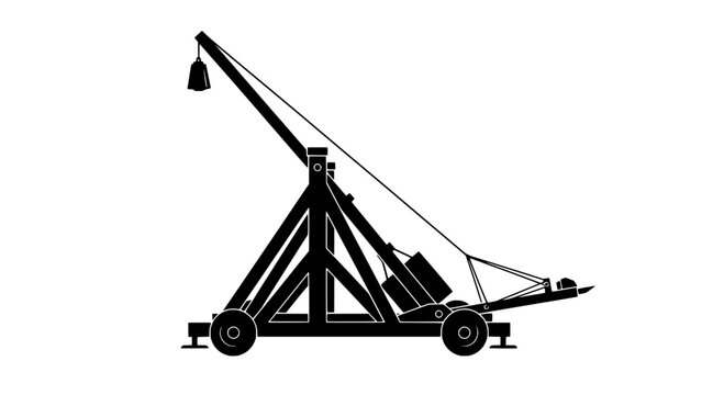 Crane construction icon with telescopic boom, hydraulic arm, and lifting hook silhouette for industrial site planning