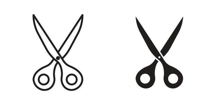 Scissor icon in black and white. clipart and line style icons