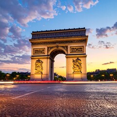 Fototapeta premium A majestic arch monument stands under a vibrant sunset sky