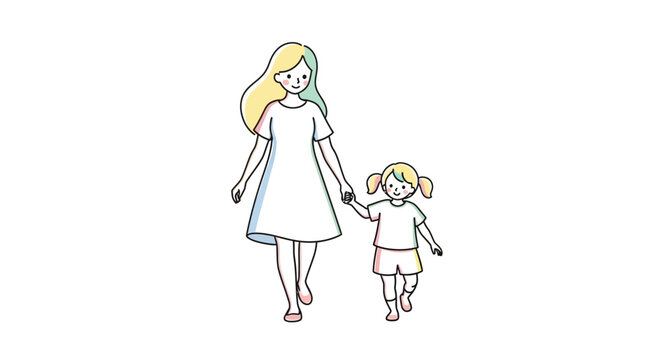 Woman and child walking hand in hand.