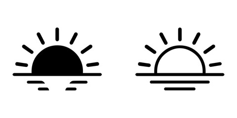 Sunrise sunset icon set, sun horizon symbol, morning evening light sign, weather nature illustration © New Asia