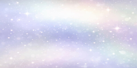 Fototapeta premium An abstract blue and light background with bokeh design featuring falling snowflakes and bright Christmas stars for a winter holiday celebration texture