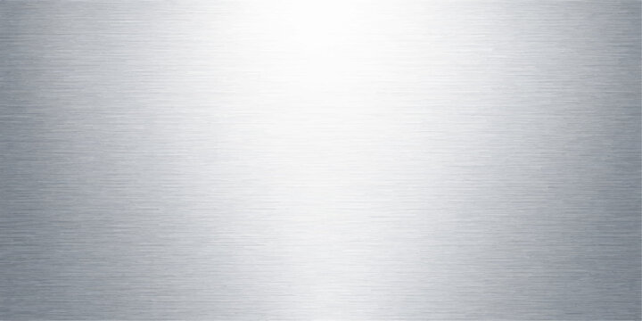 A seamless brushed metal plate texture featuring a shiny silver stainless steel surface with a gray metallic pattern on a textured aluminum alloy sheet material backdrop
