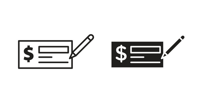 Signing cheque icon in black color. Vector icons on white background
