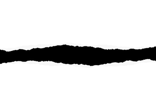 A white paper torn horizontally in the middle, with a black void between the torn pieces, vector illustration