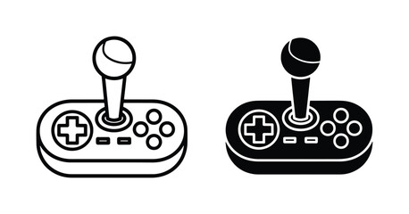 Retro arcade joystick icons, vintage video game controller vector set, classic gaming console hardware symbols for interface design © MdShakil
