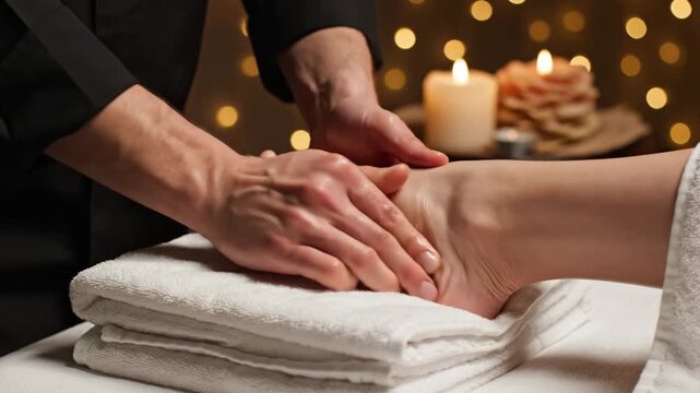 Massage therapist working on foot.